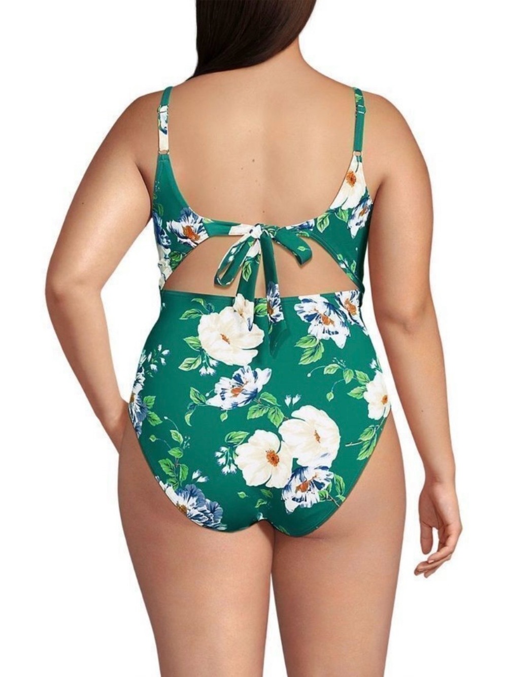 NEW Lands' End Island Emerald Petunia Floral Monokini One Piece Swimsuit Sz 16 - Picture 2 of 12
